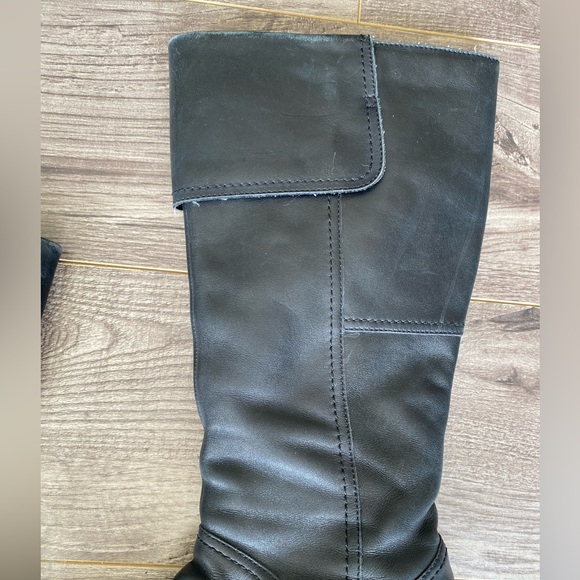 Hush Puppies waterproof black leather wedge heeled tall boots - Picture 7 of 16